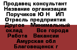 Продавец-консультант › Название организации ­ Поручиков Ю.Н., ИП › Отрасль предприятия ­ Другое › Минимальный оклад ­ 1 - Все города Работа » Вакансии   . Амурская обл.,Благовещенск г.